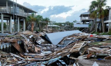 A view of debris littered in a canal after the arrival of Hurricane Idalia in Horseshoe Beach