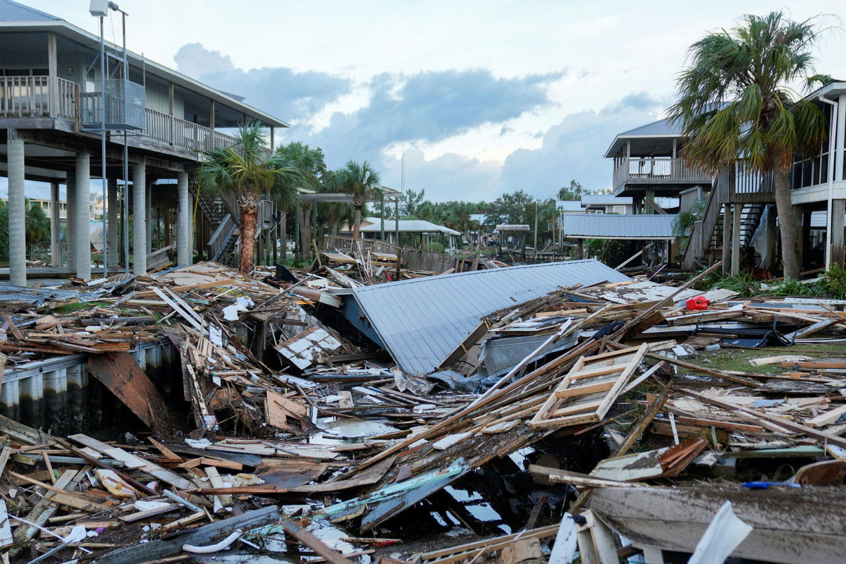 <i>Cheney Orr/Reuters</i><br/>A view of debris littered in a canal after the arrival of Hurricane Idalia in Horseshoe Beach