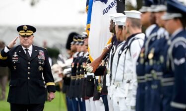 Outgoing Chairman of the Joint Chiefs of Staff General Mark Milley inspects the troops during an Armed Forces Farewell Tribute in his honor at Summerall Field at Joint Base Myer-Henderson Hall September 29 in Arlington