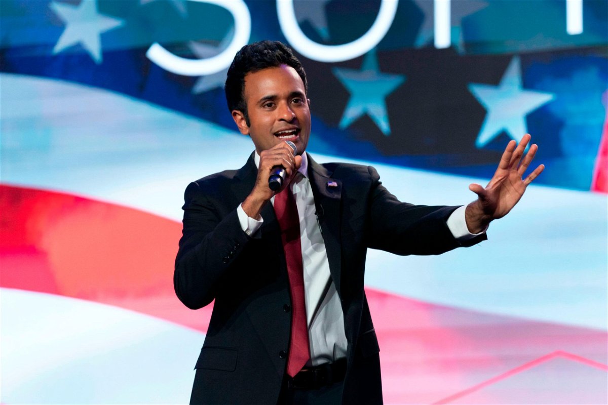 <i>Jose Luis Magana/AP</i><br/>Republican presidential candidate Vivek Ramaswamy speaks during the Pray Vote Stand Summit on Friday