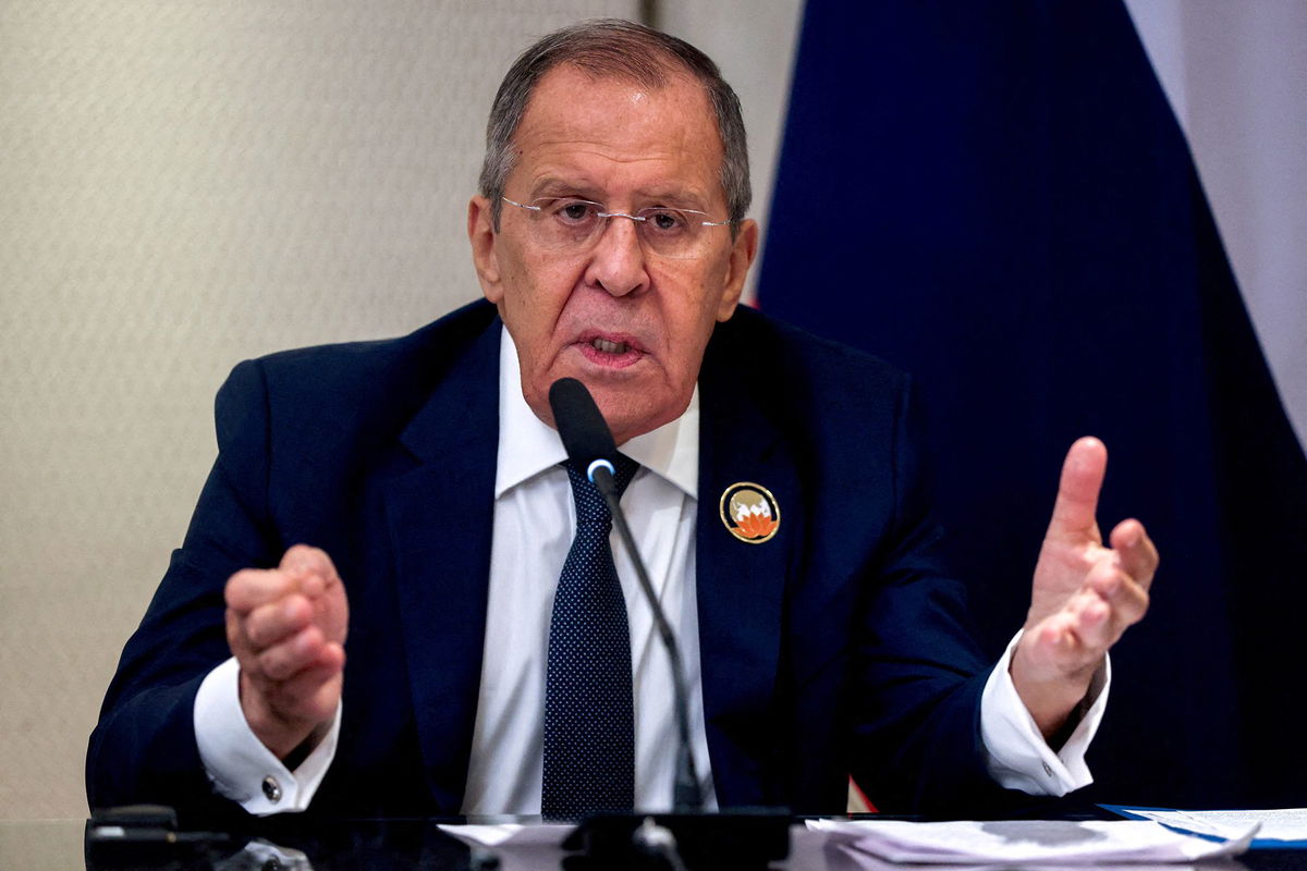 <i>Ludovic Marin/AFP/Getty Images</i><br/>India's Prime Minister Narendra Modi and Russian Foreign Minister Sergei Lavrov shake hands ahead of the G20 summit.