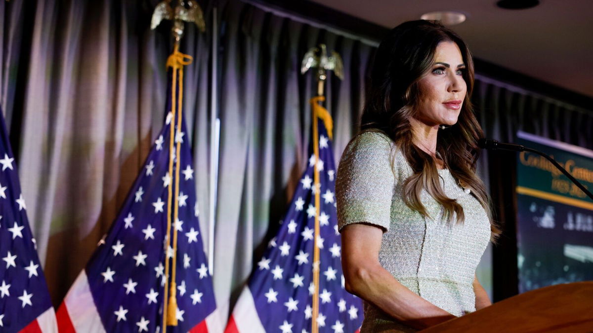 <i>Anna Moneymaker/Getty Images</i><br/>South Dakota Governor Kristi Noem speaks at the Calvin Coolidge Foundation conference at the Library of Congress on February 17 in Washington