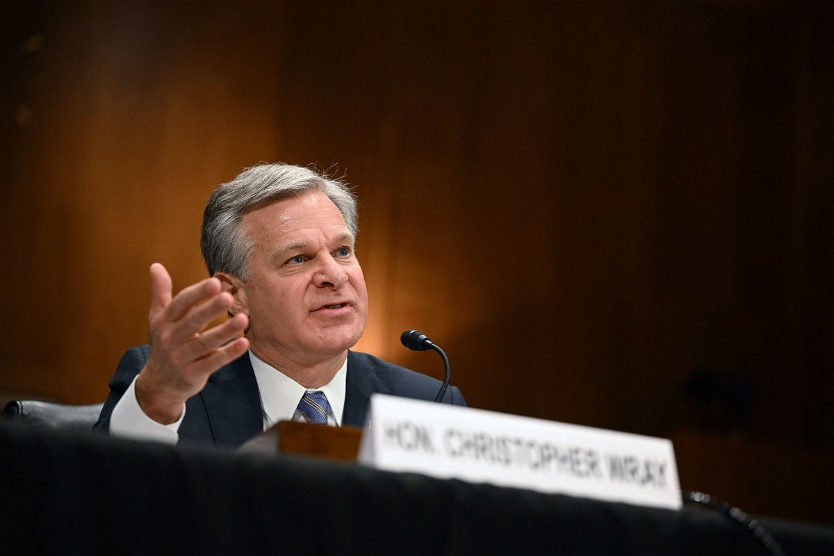 <i>Mandel Ngan/AFP/Getty Images</i><br/>FBI Director Christopher Wray testifies during a Senate Homeland Security and Government Affairs Committee hearing on Capitol Hill in Washington