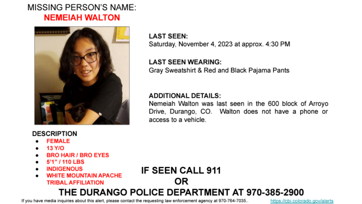 Missing Indigenous Person Alert: 13-year-old Last Seen In Durango, CO ...