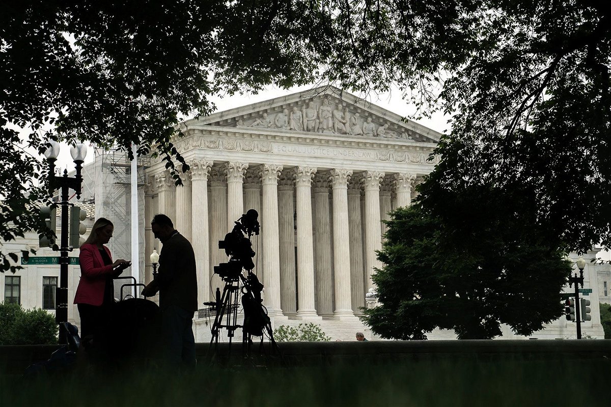 <i>Nathan Howard/Bloomberg/Getty Images/FILE</i><br/>Cameras set up outside the US Supreme Court in Washington