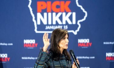 Presidential candidate Nikki Haley speaks during a town hall at Vittoria Lodge on November 17 in Ankeny