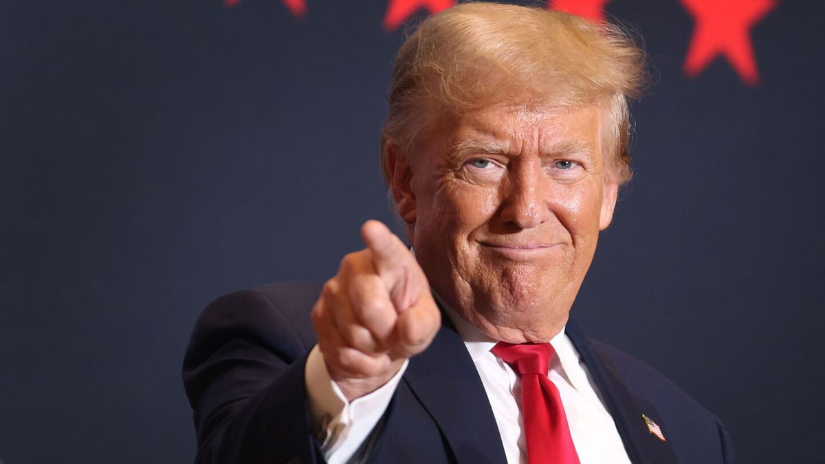 <i>Scott Olson/Getty Images</i><br/>Republican presidential candidate former President Donald Trump arrives for a rally on October 07