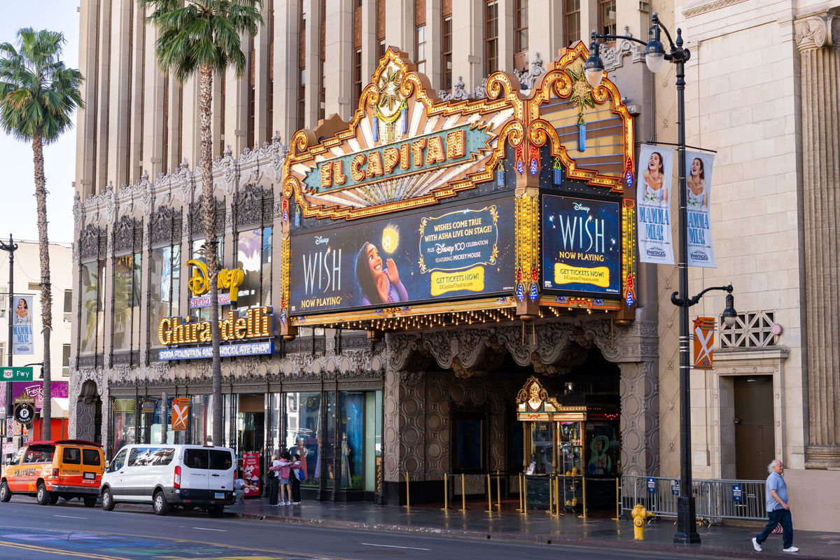 <i>AaronP/Bauer-Griffin/GC Images/Getty Images</i><br />General view of the El Capitan Theatre's marquee promoting the new Disney animated film 'Wish' on November 23