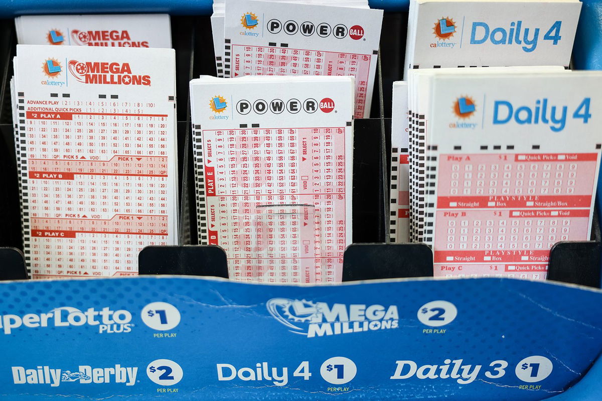 Powerball and California Lottery games on display at a store in Hawthorne, California, on October 10.