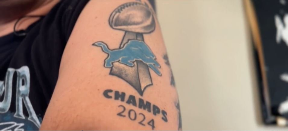 <i></i><br/>A Detroit Lions fan said he is so certain the Lions will win the Super Bowl that he decided to get a tattoo of a Lombardi trophy with the words
