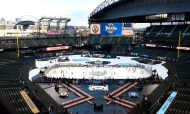 The Vegas Golden Knights practicing before the Winter Classic.