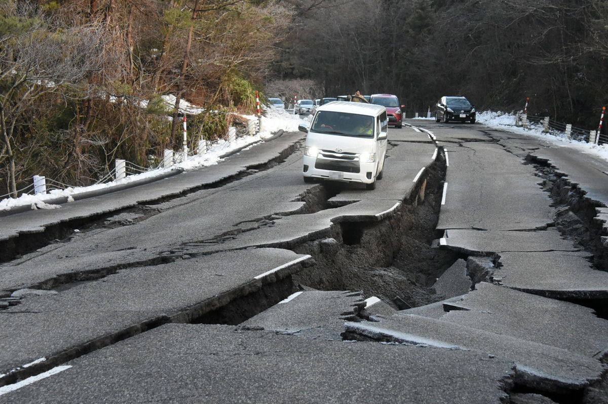 <i>The Asahi Shimbun/Getty Images</i><br/>Damaged buildings are seen after multiple strong earthquakes hit the area previous day on January 2