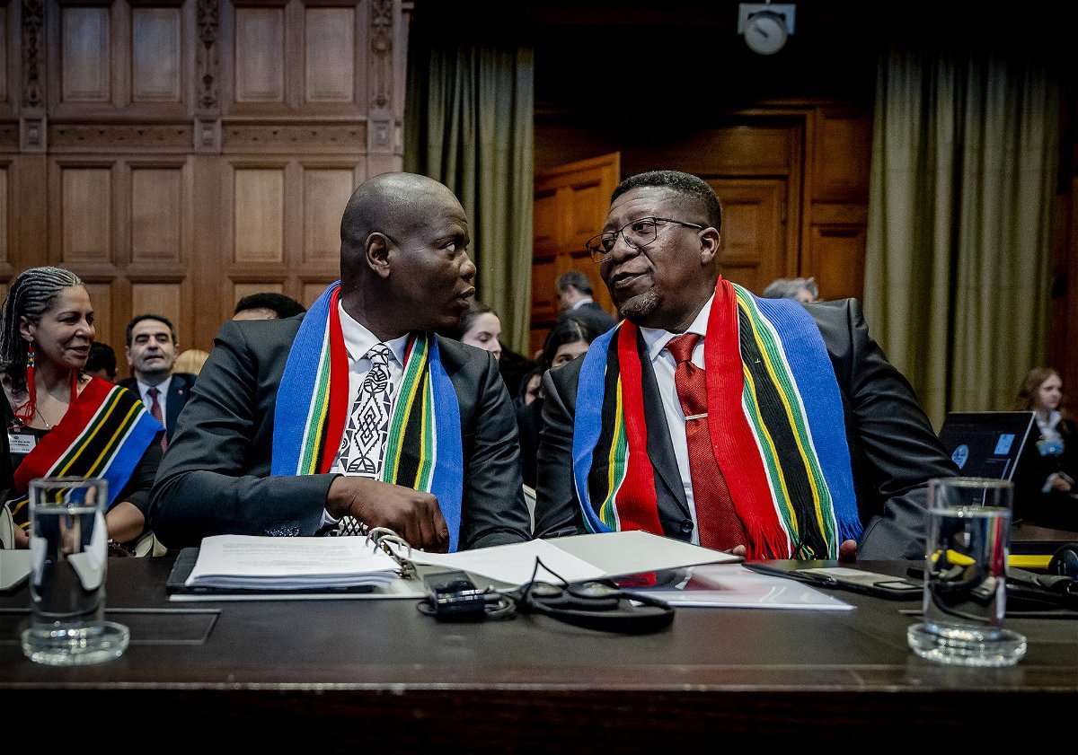 South African Justice Minister Ronald Lamola, left, and Ambassador to the Netherlands Vusimuzi Madonsela, right, gave evidence at the January 11 hearing.