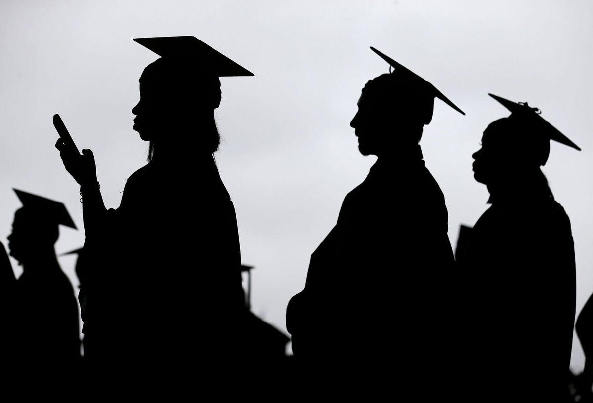 New graduates line up before the start of the Bergen Community College commencement at MetLife Stadium on May 17, 2018, in East Rutherford, N.J.