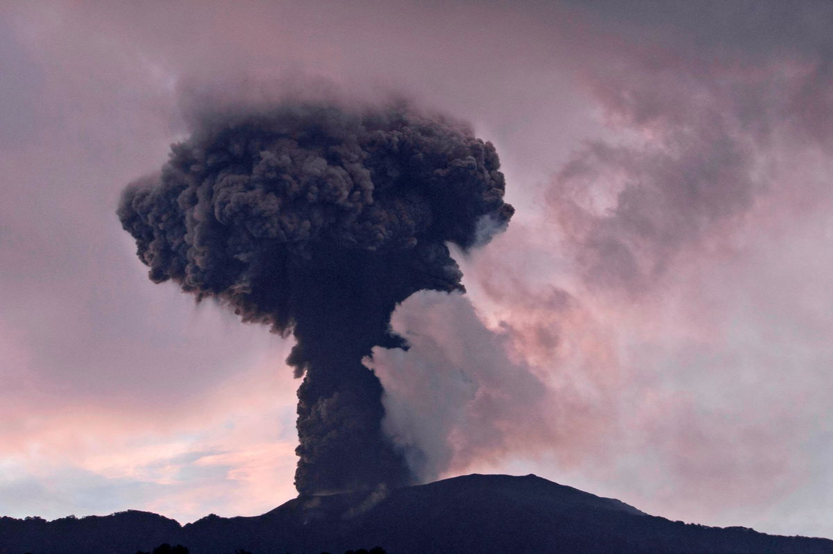 <i>Adi Prima/Anadolu/Getty Images</i><br/>Marapi's volcanic ash seen in the distance from Tanah Datar District in West Sumatra.