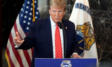 Former President Donald Trump speaks after meeting with Teamsters members at the union's headquarters in Washington