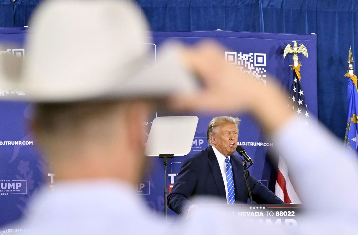 Former President Donald Trump speaks during a campaign event in Las Vegas on January 27.