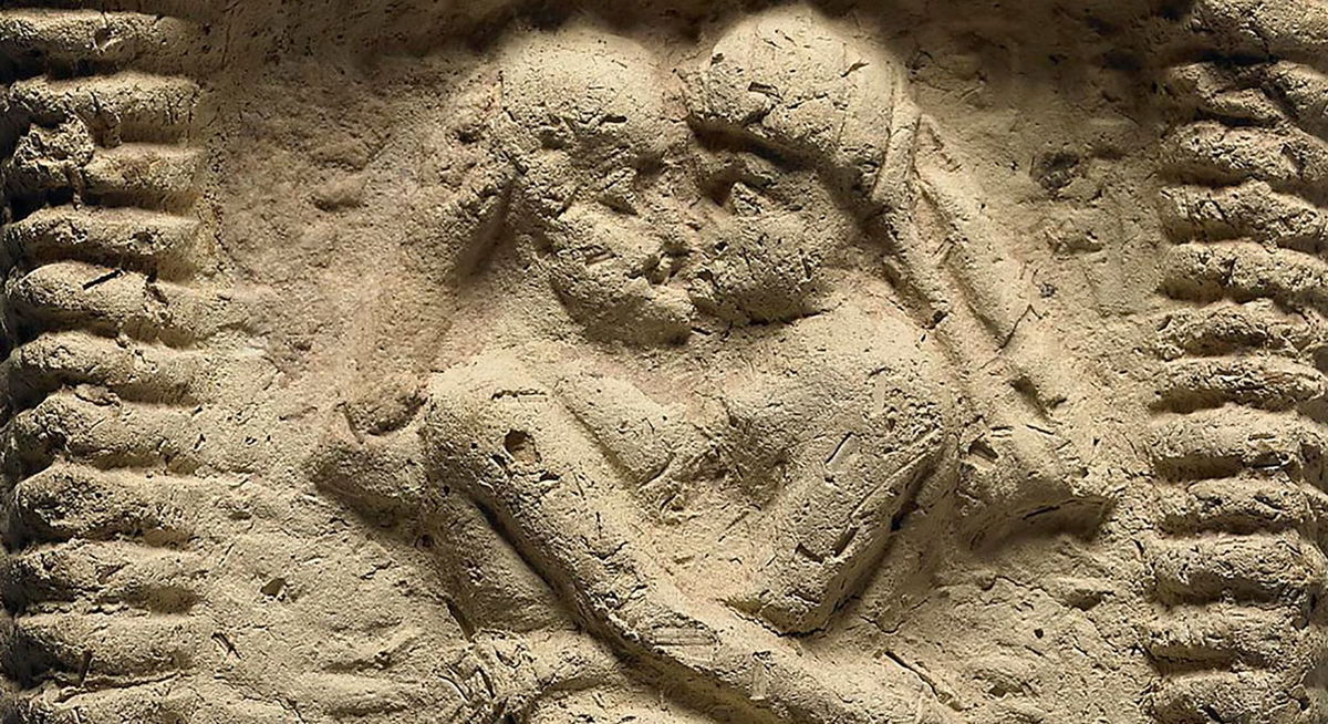 <i>The Trustees of the British Museum</i><br />A clay model from Mesopotamia dating to 1800 BC shows a nude couple intertwined on a bed