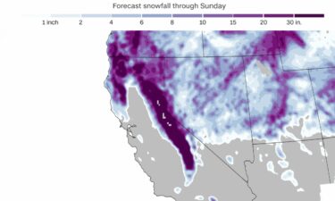 A snowfall forecast from Thursday through Sunday shows feet of snow across California's mountains.