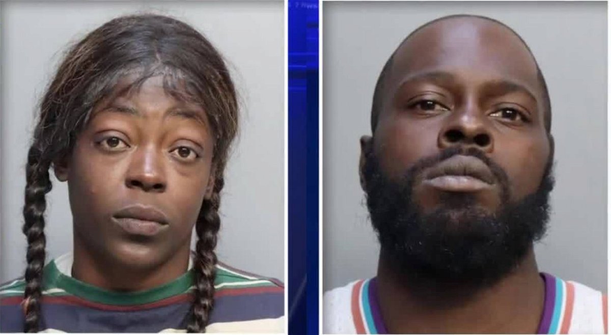 <i>Turner Guilford Knight Correctional Center/WSVN via CNN Newsource</i><br/>Germikia Denise Freeman and Charles Nathaniel Webb were arrested after allegedly fighting child at Poinciana Park Elementary School in Miami.