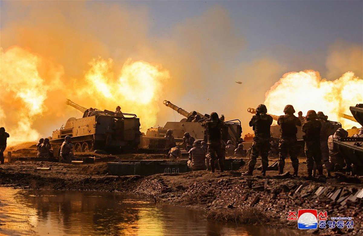 <i>KCNA via CNN Newsource</i><br/>Multiple rocket launchers fire during a drill of the Korean People's Army on March 7.