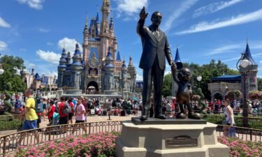 People gather at the Magic Kingdom theme park in Orlando