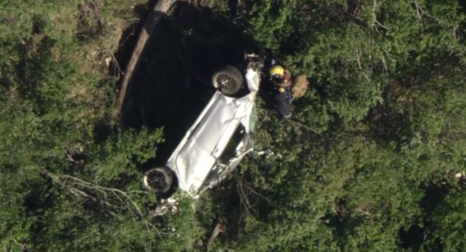 <i>KCAL via CNN Newsource</i><br/>Los Angeles County firefighters rescued a driver after their vehicle plunged 400 feet down a cliff in the Angeles National Forest.