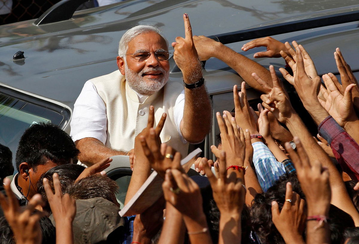 <i>Himanshu Sharma/AFP/Getty Images via CNN Newsource</i><br/>India's Prime Minister Narendra Modi addresses his supporters during an election campaign rally in Pushkar on April 6.