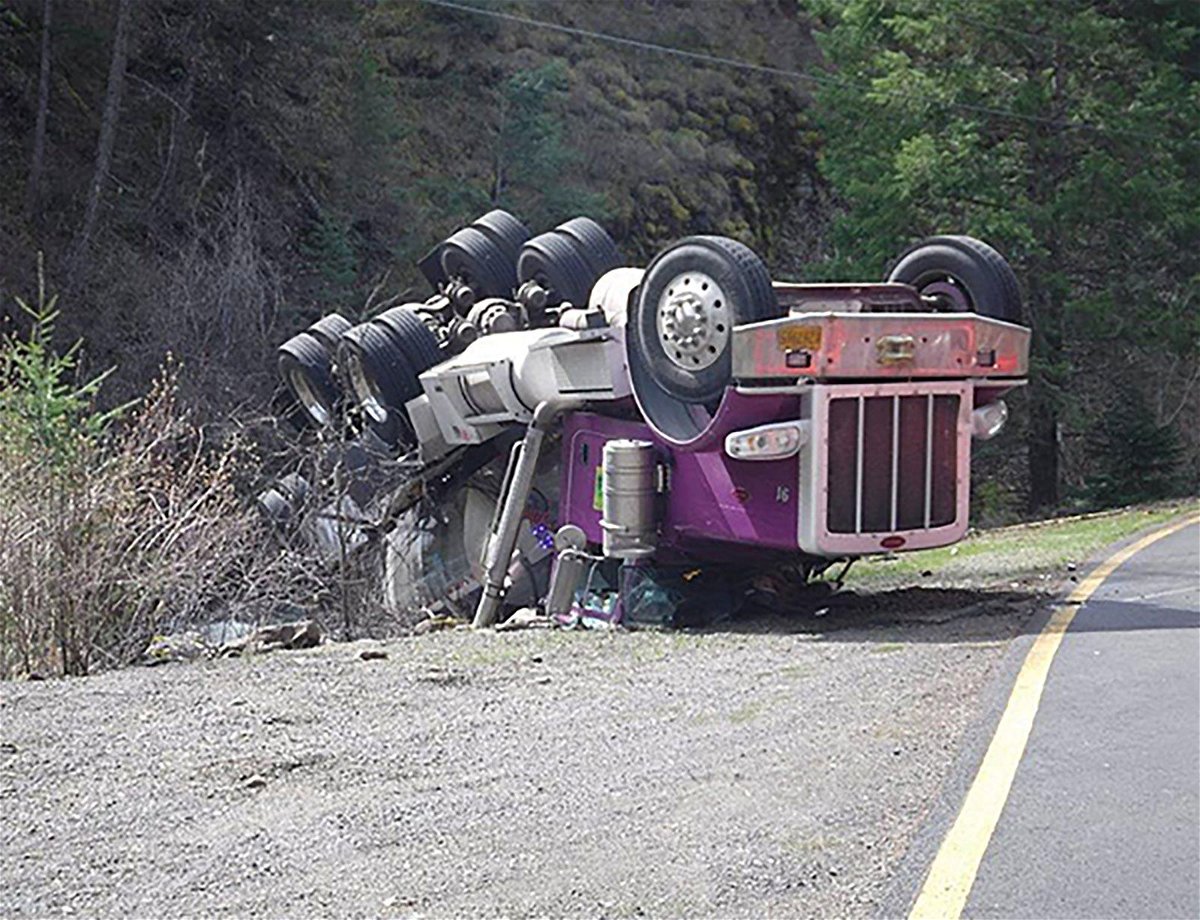 <i>Oregon Department of Fish and Wildlife via CNN Newsource</i><br />A tanker truck carrying fish was involved in an accident in northeast Oregon on March 29.
