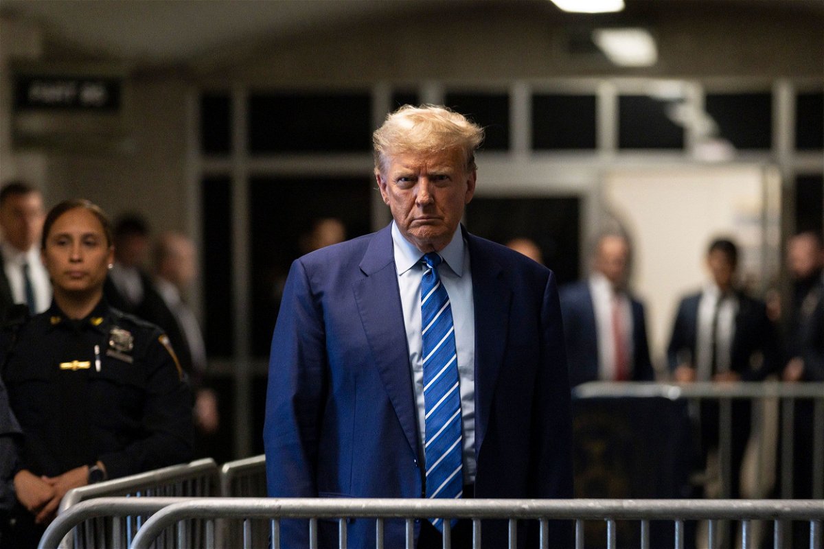<i>Justin Lane/Pool/Getty Images via CNN Newsource</i><br/>Former President Donald Trump talks to reporters at the conclusion of the second day of jury selection for his criminal trial at Manhattan Criminal Court on April 16.