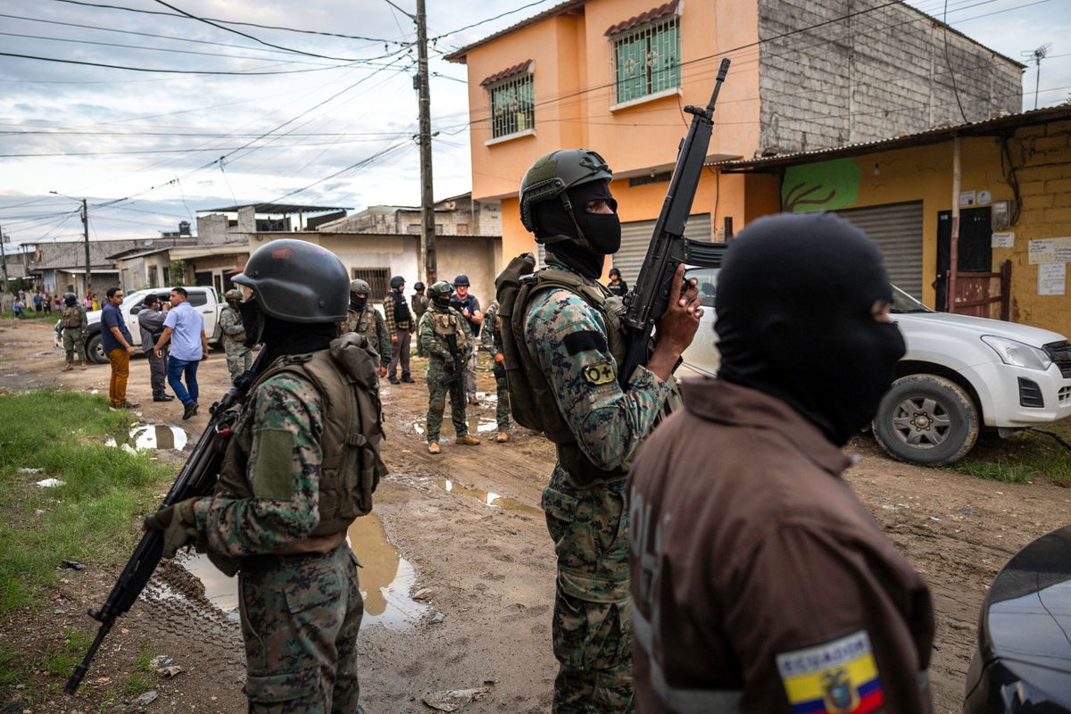 <i>José Jácome/EPA-EFE/Shutterstock via CNN Newsource</i><br/>President of Ecuador Daniel Noboa speaks at the Police School in Quito