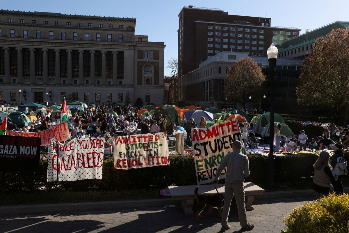 <i>Stefan Jeremiah/AP via CNN Newsource</i><br/>A robust encampment of pro-Palestinian protesters has been formed on Columbia University's West Lawn.