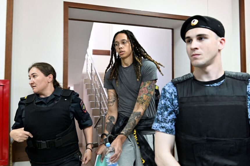 Brittney Griner arrives to a hearing at the Khimki Court
