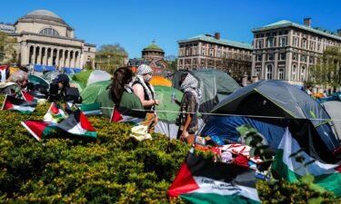 Pro-Palestinian protesters gather on the campus of Columbia University in New York City on April 23. Tensions flared between pro-Palestinian student protesters and school administrators at several US universities on April 22