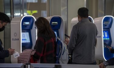 Travelers use Clear Plus kiosks at San Francisco International Airport in 2023.