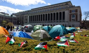 Student demonstrators occupy the pro-Palestinian "Gaza Solidarity Encampment" on the West Lawn of Columbia University on April 24