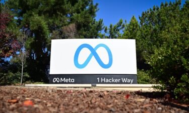 The Meta (formerly Facebook) logo marks the entrance of their corporate headquarters in Menlo Park