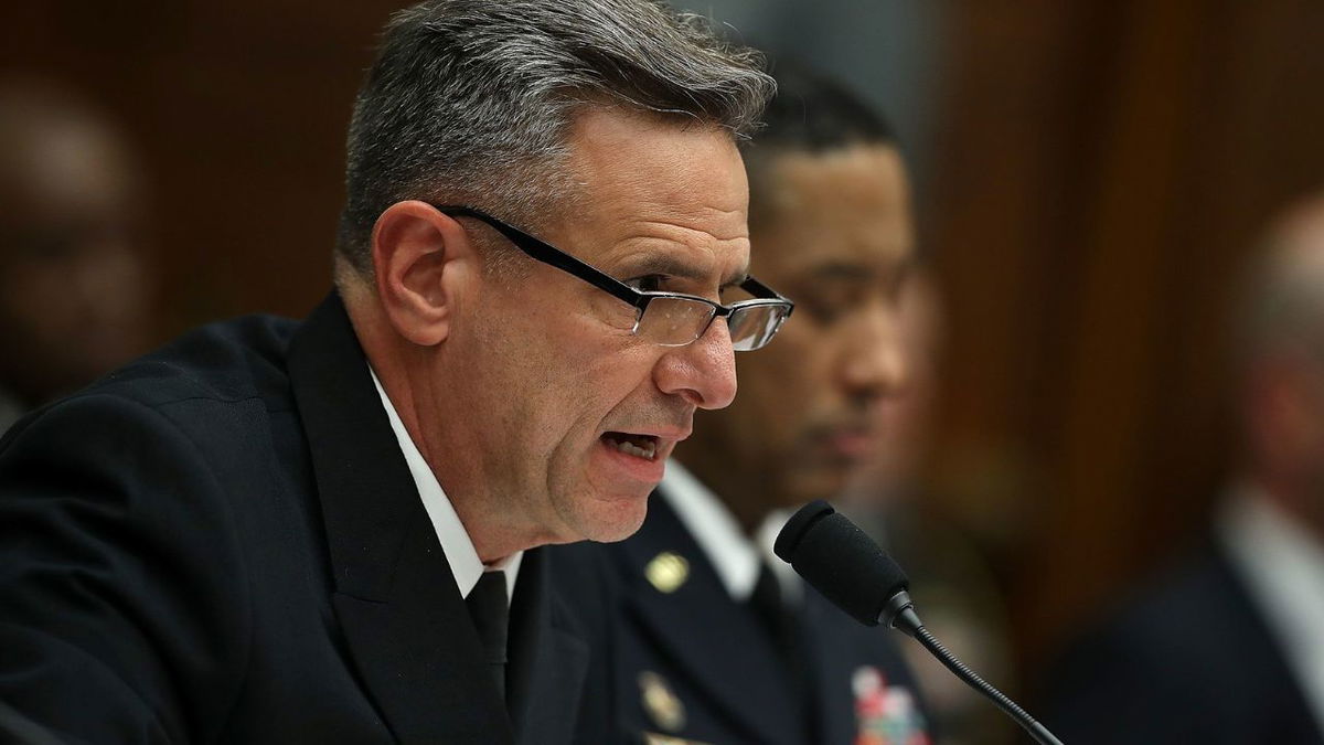 US Navy Vice Adm. Robert Burke, seen here in 2017 in Washington, DC. and the company’s co-CEOs Yongchul “Charlie” Kim and Meghan Messenger are facing bribery and conspiracy charges, according to the Justice Department.
