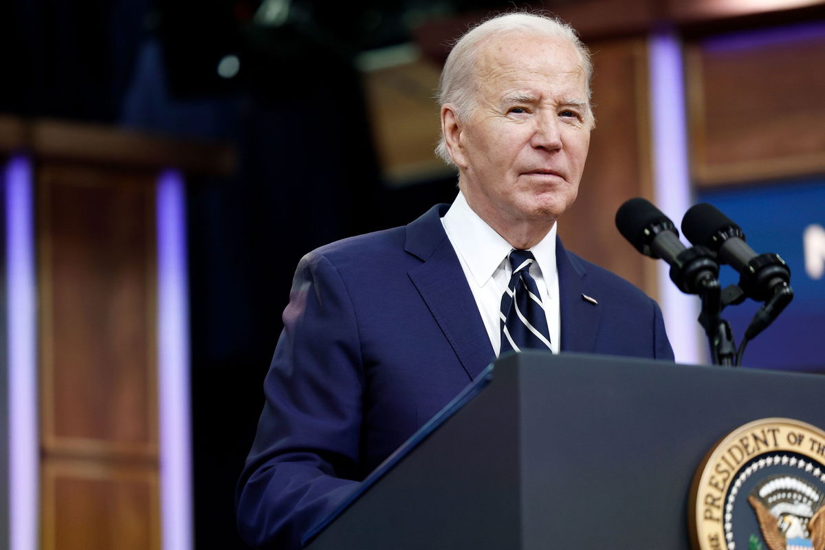 <i>Anna Moneymaker/Getty Images/File via CNN Newsource</i><br />President Joe Biden speaks from the South Court Auditorium in the Eisenhower Executive Office Building on April 12