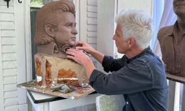 Benjamin Victor works on his sculpture of Daisy Bates at the Windgate Center of Art and Design at the The University of Arkansas at Little Rock campus in April 2022.