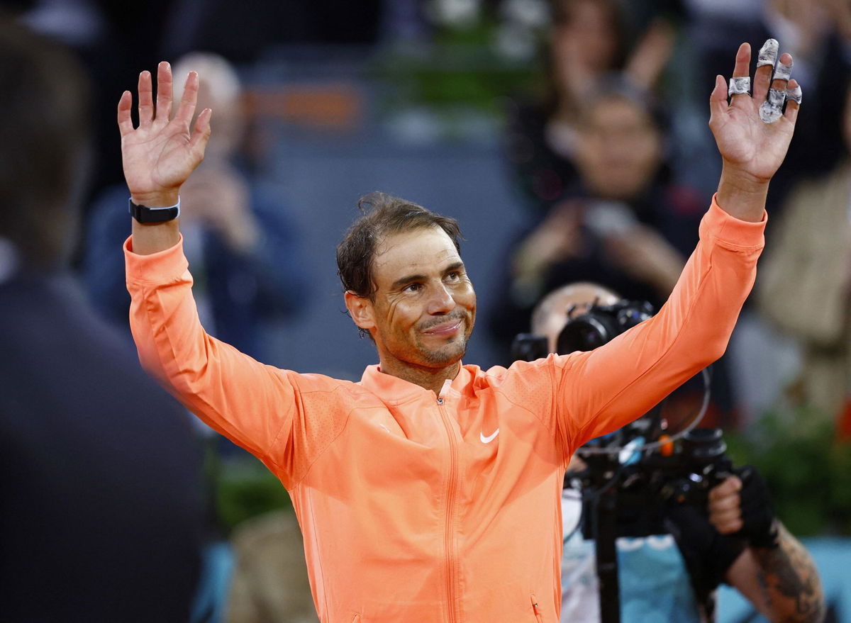 <i>Julian Finney/Getty Images via CNN Newsource</i><br/>Nadal reaches for a backhand against Lehečka.