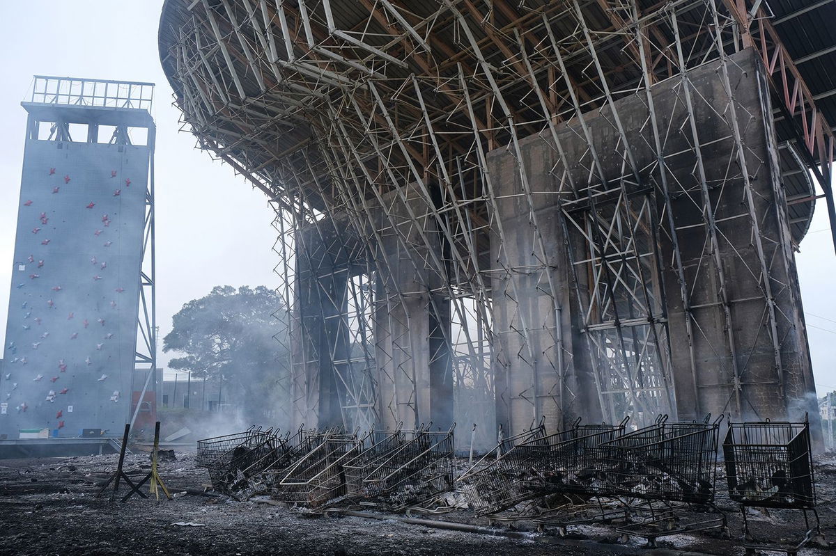 <i>Theo Rouby/AFP/Getty Images via CNN Newsource</i><br/>A burnt climbing wall is pictured in the Magenta district of Noumea