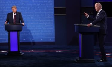 Former President Donald Trump and President Joe Biden participate in their first presidential debate at the Health Education Campus of Case Western Reserve University on September 29