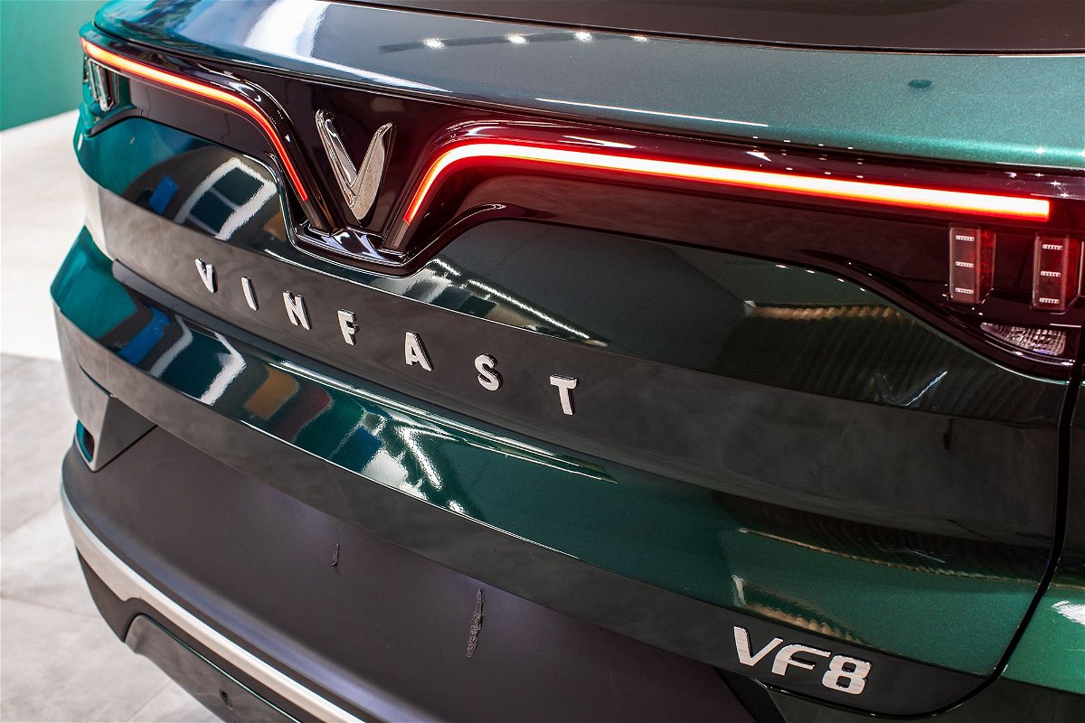 <i>Apu Gomes/AFP/Getty Images via CNN Newsource</i><br/>A VF8 electric vehicle from VinFast