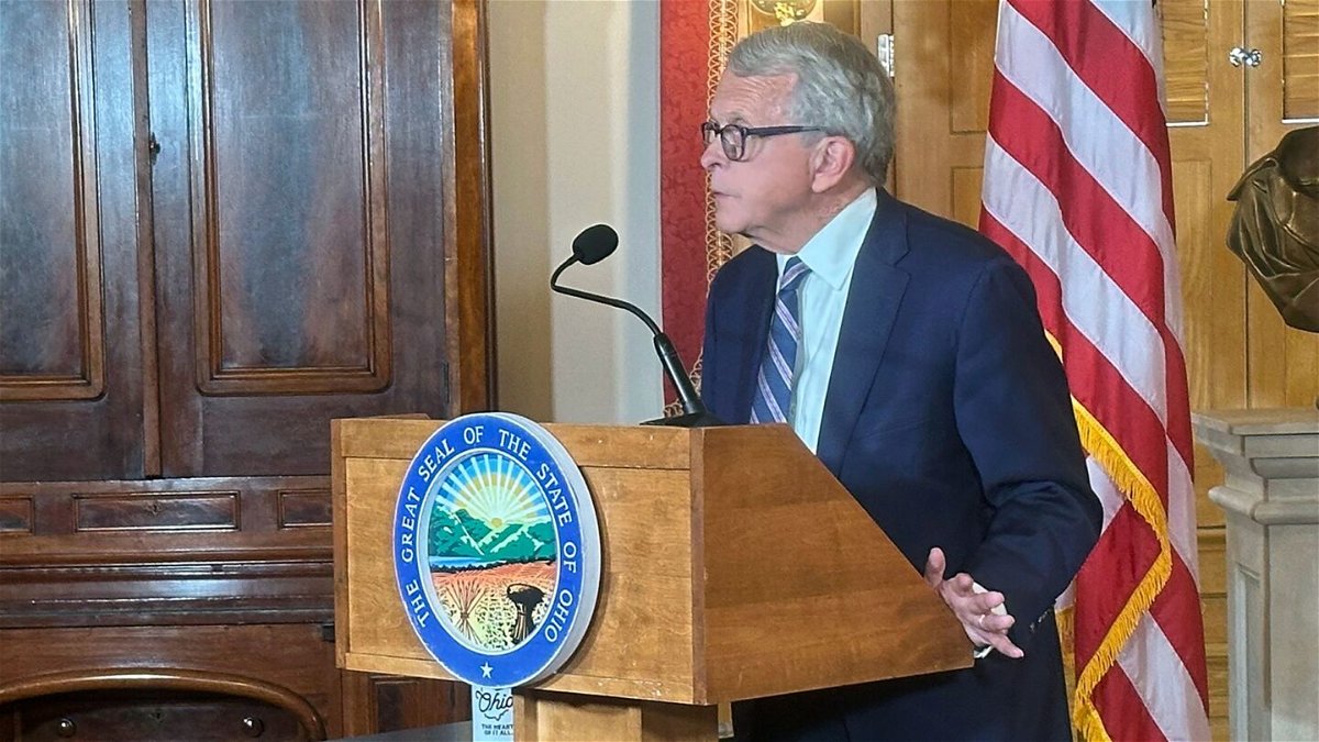 <i>Julie Carr Smyth/AP via CNN Newsource</i><br/>Ohio Gov. Mike DeWine speaks from the statehouse in Columbus on May 23.
