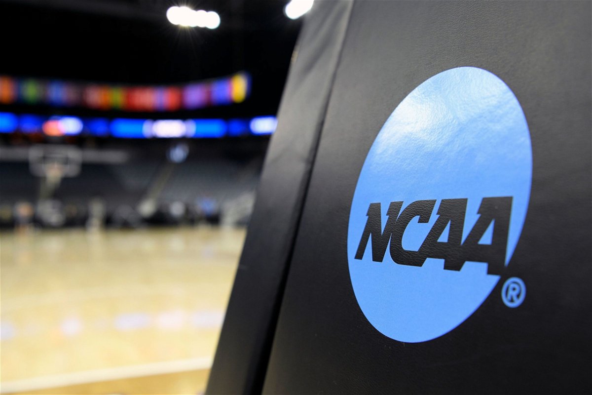 <i>Michael Allio/Icon Sportswire/Getty Images via CNN Newsource</i><br />A NCAA logo is seen on the goal stanchion before the NCAA Division II National Championship Basketball game between the Minnesota State Mavericks and the Nova Southeastern Sharks.