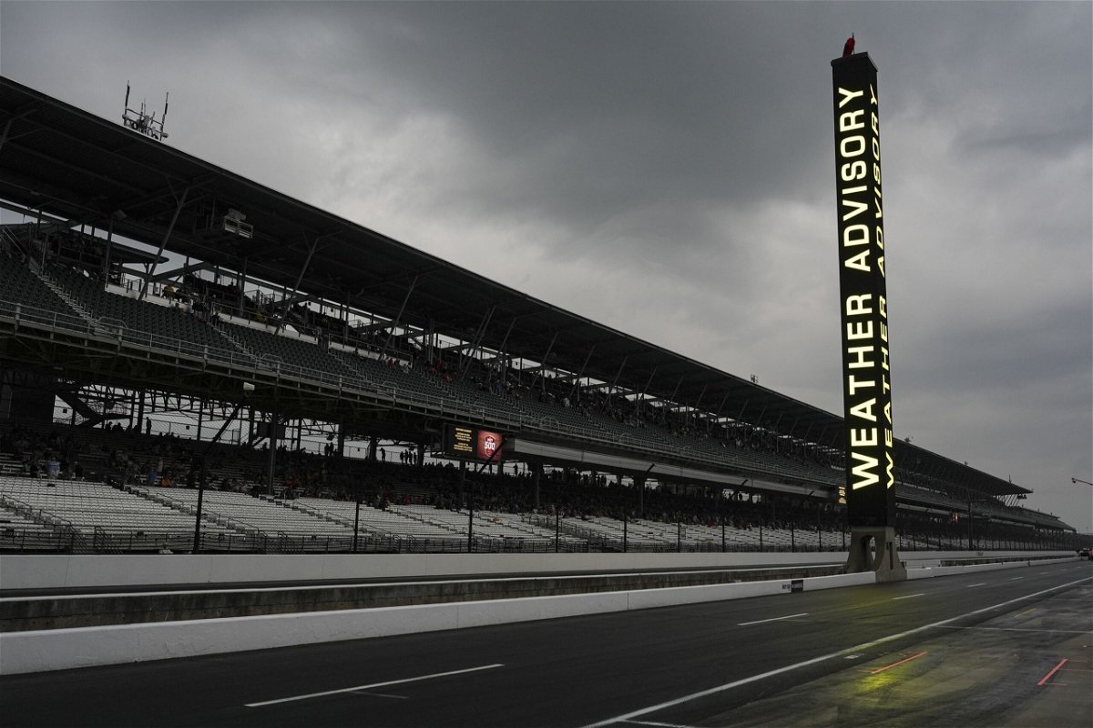 <i>Michael Conroy/AP via CNN Newsource</i><br/>A weather advisory is posted and fans have been asked to clear the stands as storm clouds move in over the Indianapolis Motor Speedway forcing a delay for the Indianapolis 500 auto race at Indianapolis Motor Speedway in Indianapolis