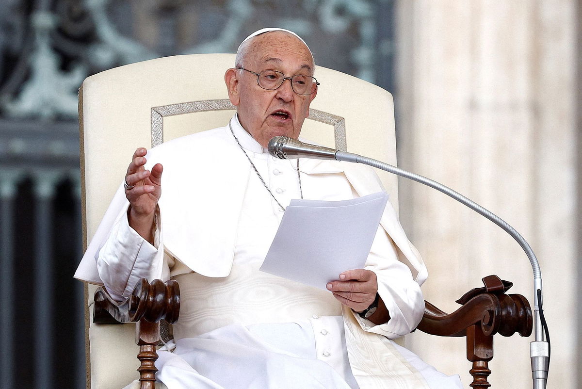 <i>Guglielmo Mangiapane/Reuters via CNN Newsource</i><br/>Pope Francis attends the weekly general audience in St. Peter Square at the Vatican. The 87-year-old pontiff apologized after reportedly making the homophobic remark in a closed-door meeting last week as he told Italian bishops that gay men shouldn’t be allowed to train for the priesthood.