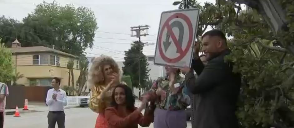 <i>KABC via CNN Newsource</i><br/>The last remaining street signs that were used to target the LGBTQ+ community in Silver Lake in the '90s were removed on June 10.