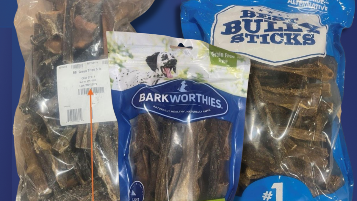 TDBBS, LLC is pulling 3,551 packages of Barkworthies Brand and Sticks Brand Green Tripe dog treats, warning there may be metal objects in the treat.